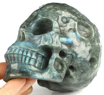 5.1" Labradorite Hand Carved Crystal Moon Skull, Realistic, Crystal Healing