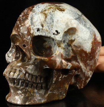Super Realistic! Lifesized 6.1" Red Moss Agate Hand Carved Crystal Skull, Crystal Healing