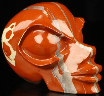 5.1" Red Jasper Beauty Alien Crystal Skull, Hand Carved Gemstone Fine Art Sculpture, Reiki Healing Stone Statue