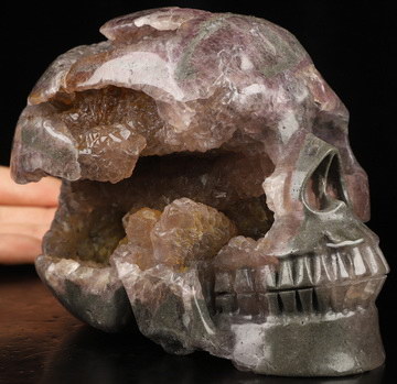 Lifesized 6.1" Geode fluorite Hand Carved Crystal Skull, Realistic, Crystal Healing