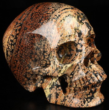 5.1" Snowflake Obsidian Hand Carved Crystal Skull, Super Realistic, Crystal Healing