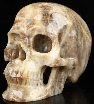 5.0" Moonstone with Sunstone Hand Carved Crystal Skull, Super Realistic, Crystal Healing