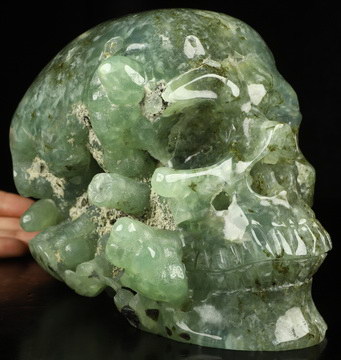 Gemstone Super Realistic! Lifesized 7.9" Prehnite Hand Carved Crystal Skull, Crystal Healing