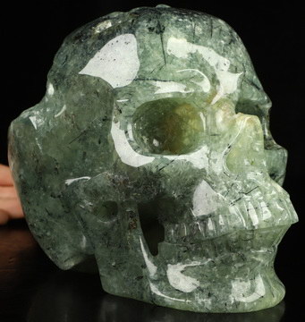 Gemstone Super Realistic! Lifesized 7.4" Prehnite Hand Carved Crystal Skull, Crystal Healing