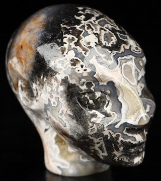 Gemstone 1.7" Red Crazy Lace Agate Hand Carved Fairy Elf Alien Crystal Skull Companion Sculpture, Crystal Healing