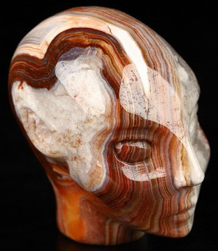 Gemstone 1.7" Red Crazy Lace Agate Hand Carved Fairy Elf Alien Crystal Skull Companion Sculpture, Crystal Healing