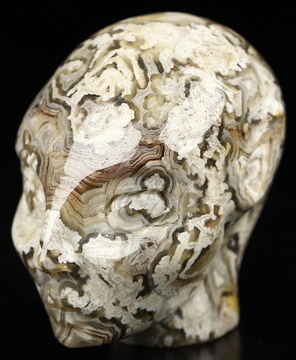 Gemstone 1.7" Red Crazy Lace Agate Hand Carved Fairy Elf Alien Crystal Skull Companion Sculpture, Crystal Healing
