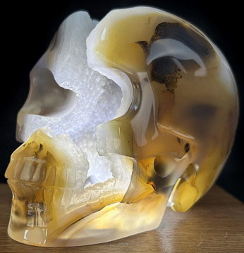 5.0" Agate Geode Hand Carved Crystal Skull, Realistic, Crystal Healing