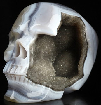 5.1" Premium Brazilian Agate Hand Carved Crystal Skull, Realistic, Crystal Healing