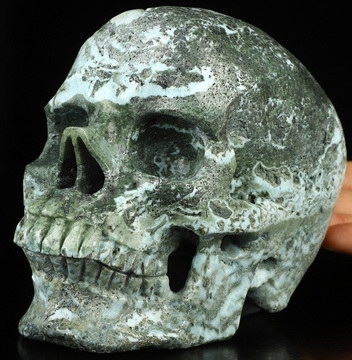Gemstone Super Realistic! Lifesized 6.1" Larimar Hand Carved Crystal Skull, Crystal Healing