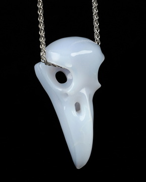 Necklace of 2.3" Blue Chalcedony Hand Carved Crystal Skull Pendant, Skull Jewelry