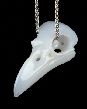 Necklace of 2.3" Blue Chalcedony Hand Carved Crystal Skull Pendant, Skull Jewelry