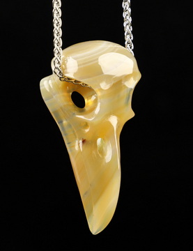Necklace of 2.3" Agate Hand Carved Crystal Skull Pendant, Skull Jewelry