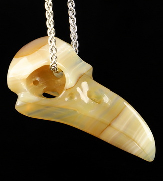 Necklace of 2.3" Agate Hand Carved Crystal Skull Pendant, Skull Jewelry