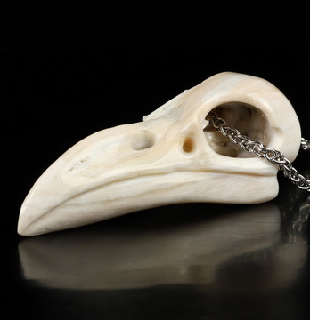 Necklace of 2.3" Petrified Wood Hand Carved Crystal Skull Pendant, Skull Jewelry