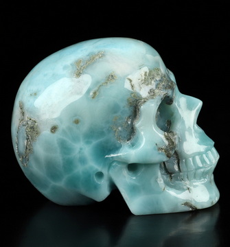 Gemstone 2.0" Larimar Hand Carved Crystal Skull, Realistic, Crystal Healing