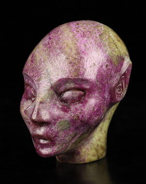 Gemstone 1.7" Stichtite and Serpentine Hand Carved Fairy Elf Alien Crystal Skull Companion Sculpture, Crystal Healing