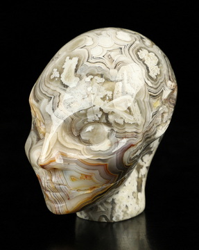 Gemstone 1.7" Red Crazy Lace Agate Hand Carved Fairy Elf Alien Crystal Skull Companion Sculpture, Crystal Healing