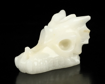 2.0" White Jade Hand Carved Crystal Dragon Skull Sculpture, Crystal Healing