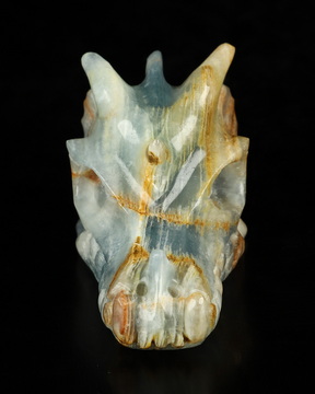 2.0" Blue Onyx Hand Carved Crystal Dragon Skull Sculpture, Crystal Healing
