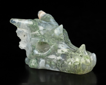 2.0" Green Moss Agate Hand Carved Crystal Dragon Skull Sculpture, Crystal Healing