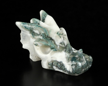 2.0" Green Moss Agate Hand Carved Crystal Dragon Skull Sculpture, Crystal Healing