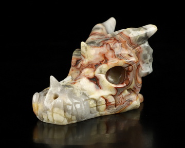 Gemstone 2.0" Red Crazy Lace Agate Hand Carved Crystal Dragon Skull Sculpture, Crystal Healing