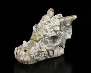 Gemstone 2.0" Red Crazy Lace Agate Hand Carved Crystal Dragon Skull Sculpture, Crystal Healing