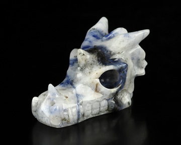 2.0" Sodalite Hand Carved Crystal Dragon Skull Sculpture, Crystal Healing