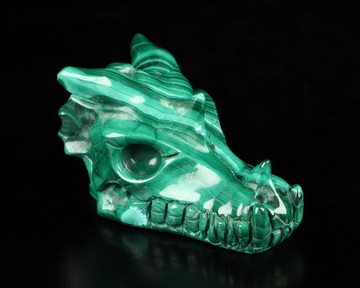 Gemstone 2.0" Malachite Hand Carved Crystal Dragon Skull Sculpture, Crystal Healing
