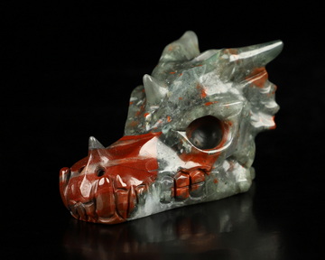 2.0" African Bloodstone Hand Carved Crystal Dragon Skull Sculpture, Crystal Healing