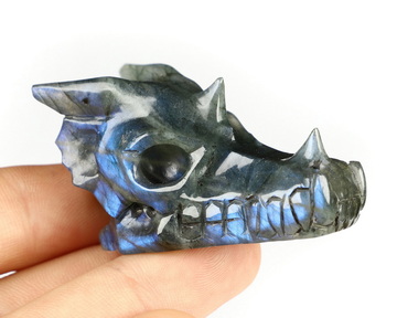 2.0" Labradorite Hand Carved Crystal Dragon Skull Sculpture, Crystal Healing