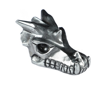 2.0" Hematite Hand Carved Crystal Dragon Skull Sculpture, Crystal Healing