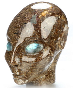 Gemstone 4.1" Russian Charoite Hand Carved Fairy Elf Alien Crystal Skull Companion Sculpture, Crystal Healing