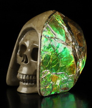 2.0" Ammolite Hand Carved Crystal Skull Fine Art Sculpture, Crystal Healing