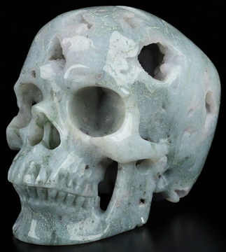 5.2" Green Moss Agate Hand Carved Crystal Skull, Super Realistic, Crystal Healing