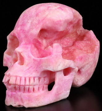5.1" Pink Aragonite Hand Carved Crystal Skull, Realistic, Crystal Healing