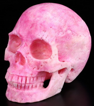 5.1" Pink Aragonite Hand Carved Crystal Skull, Super Realistic, Crystal Healing