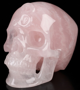 5.1" Rose Quartz Hand Carved Crystal Barbie Skull, Super Realistic, Crystal Healing