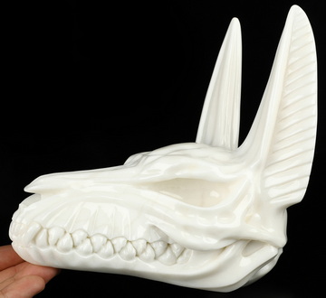 Anubis 7.4" White Jade Hand Carved Crystal Fine Art Sculpture, Crystal Healing