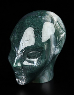 2.0" Green Moss Agate Hand Carved Fairy Elf Alien Crystal Skull Companion Sculpture, Crystal Healing
