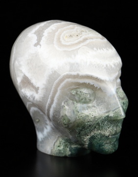 2.0" Green Moss Agate Hand Carved Fairy Elf Alien Crystal Skull Companion Sculpture, Crystal Healing