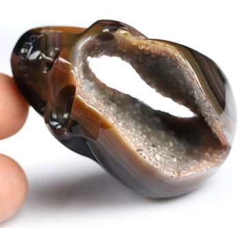 2.0" Agate Geode Hand Carved Crystal Skull, Realistic, Crystal Healing