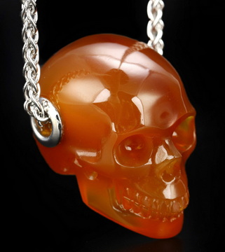 Necklace of 1.1" Carnelian Hand Carved Crystal Skull Pendant, Skull Jewelry
