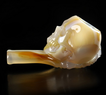 3.1" Premium Brazilian Agate Hand Carved Crystal Skull Pipe, Crystal Healing