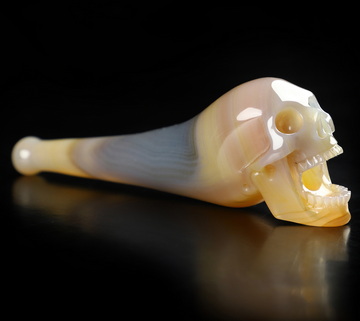 1.5" Premium Brazilian Agate Hand Carved Crystal Skull Pipe, Crystal Healing