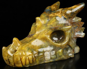 5.0" New Pietersite Hand Carved Crystal Dragon Skull with Russian Charoite Eyes Sculpture, Crystal Healing