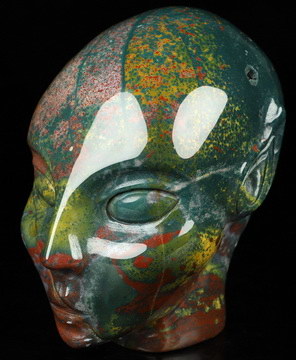 4.1" Bloodstone Hand Carved Fairy Elf Alien Crystal Skull Companion Sculpture, Crystal Healing