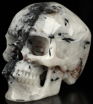 5.5" Black Tourmaline Hand Carved Crystal Skull, Super Realistic, Crystal Healing