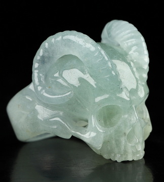 US Size 5.5# Gemstone Aquamarine Hand Carved Crystal Skull Ring, Skull Jewelry